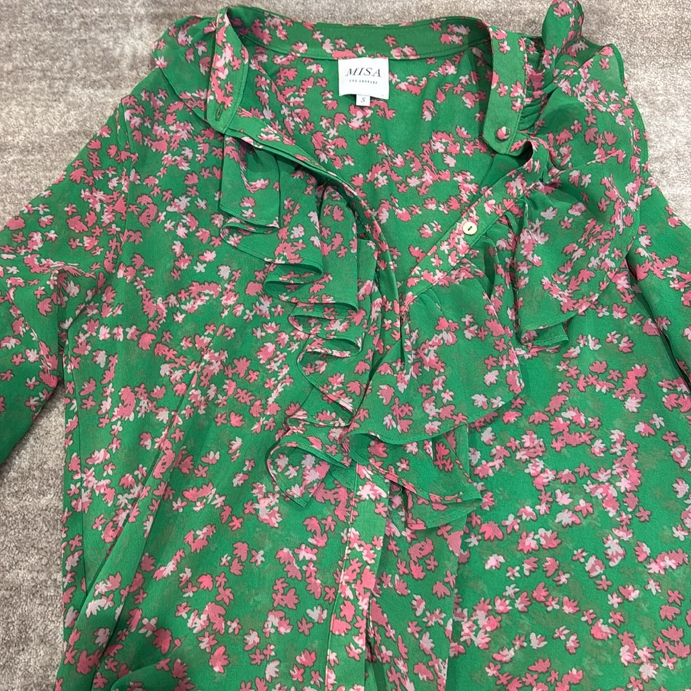 Green Floral Ruffle Blouse - Picture 3 of 3